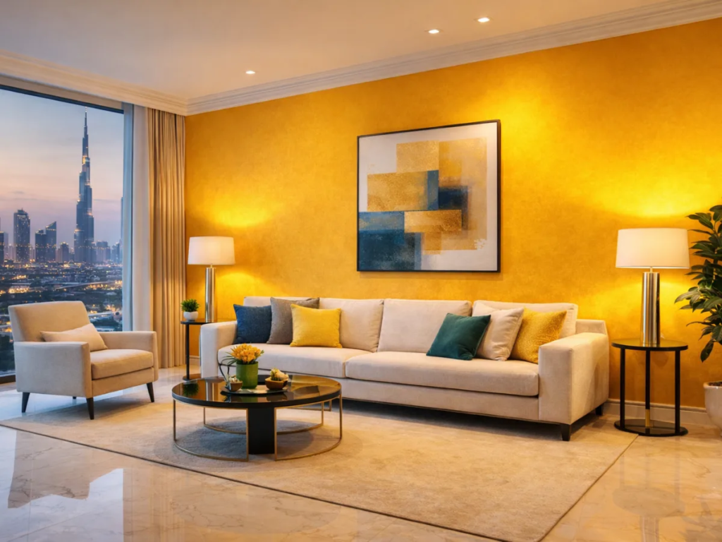 Apartment interior painting in Dubai with clean and smooth wall finish