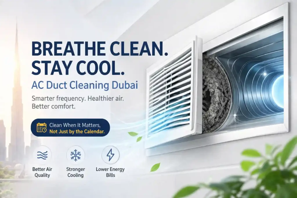 AC duct cleaning Dubai showing dust buildup inside air ducts