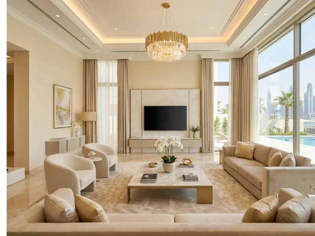 Interior villa painting in Dubai with smooth premium wall finishes